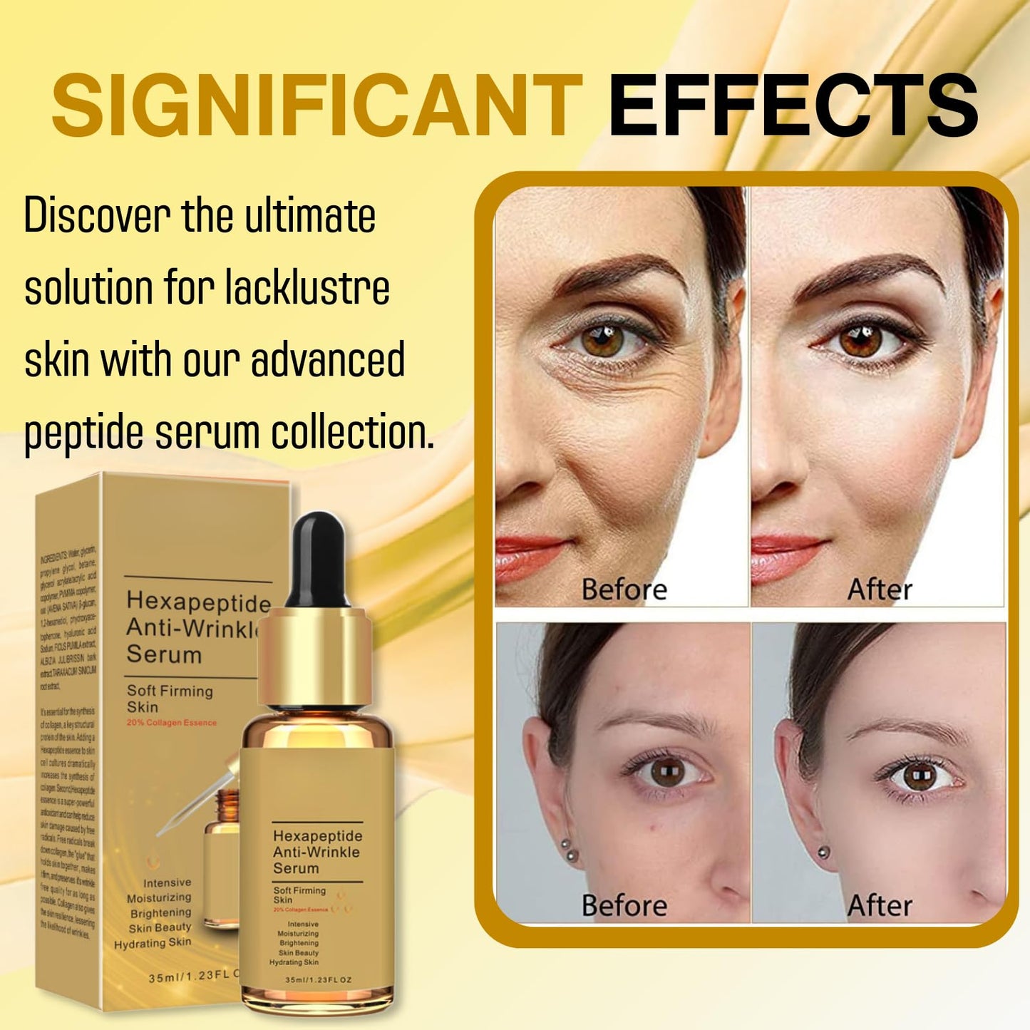 2PCS Peptide Serum, Face Serum For Women, Anti-Aging Face Serum Reduces Wrinkles and Boosts Collagen, Brighting Hyaluronic Acid Serum,Peptide Hydrating Serum,Repairs Skin while Improving Tone