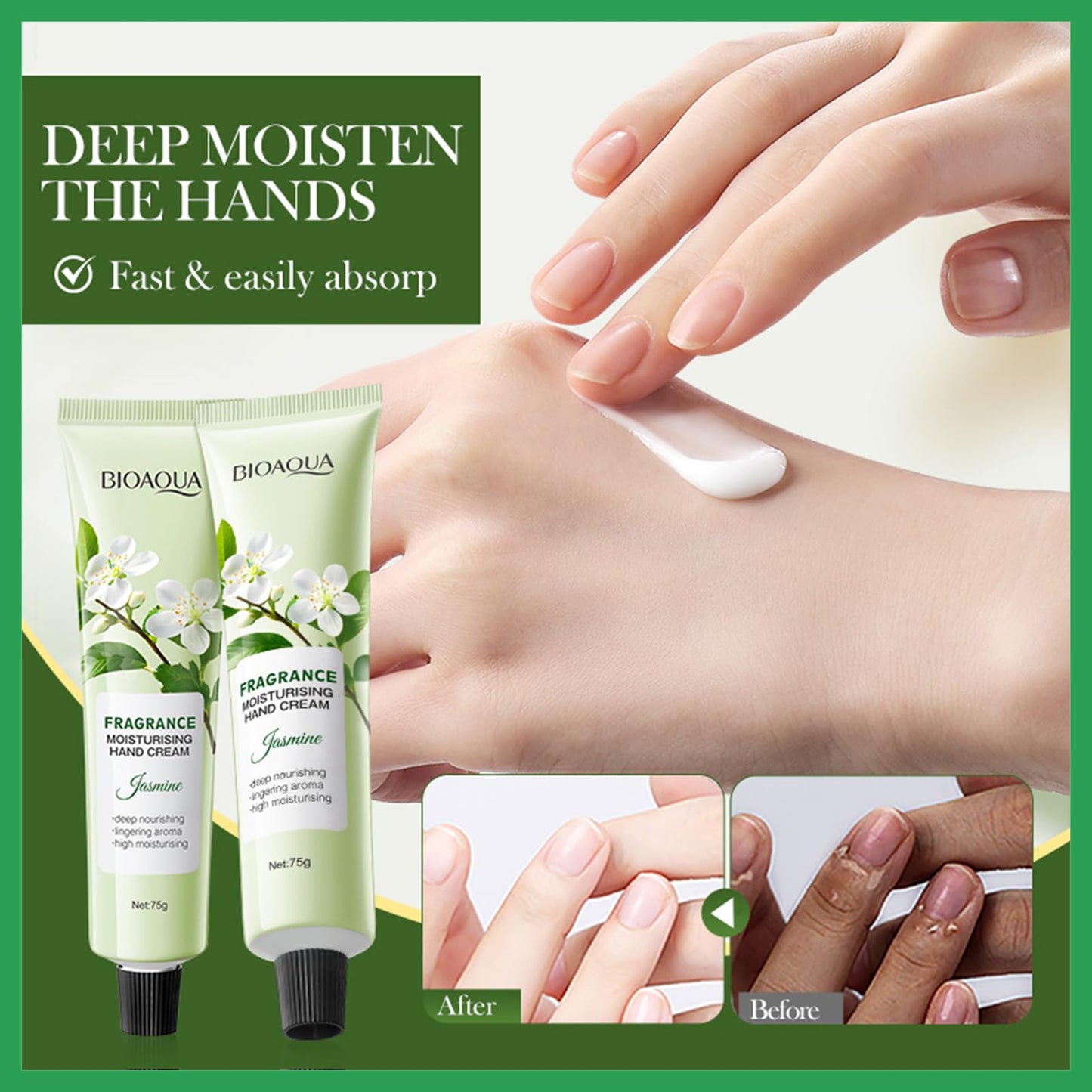 MINSHZEE Jasmine Moisturizing Hand Cream, Moisturizing Hand Cream for Men and Women, Vegan Hand Cream for Men and Women, Natural Extracts, Deeply Nourishing, 75g