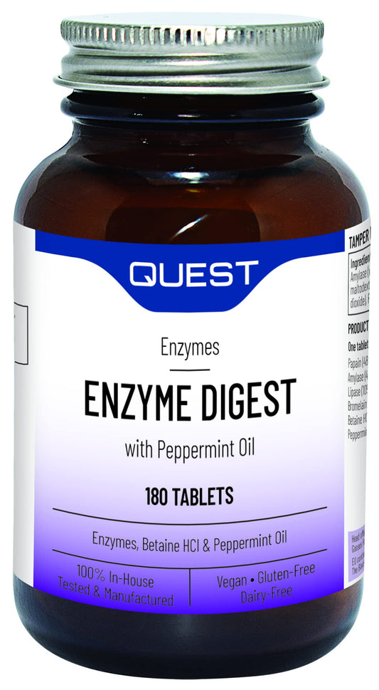 Quest Enzyme Digest with Peppermint Oil 180 Tablets. Potent Blend for Enhanced Nutrient Absorption & Comfort! (1 Pack x 180)