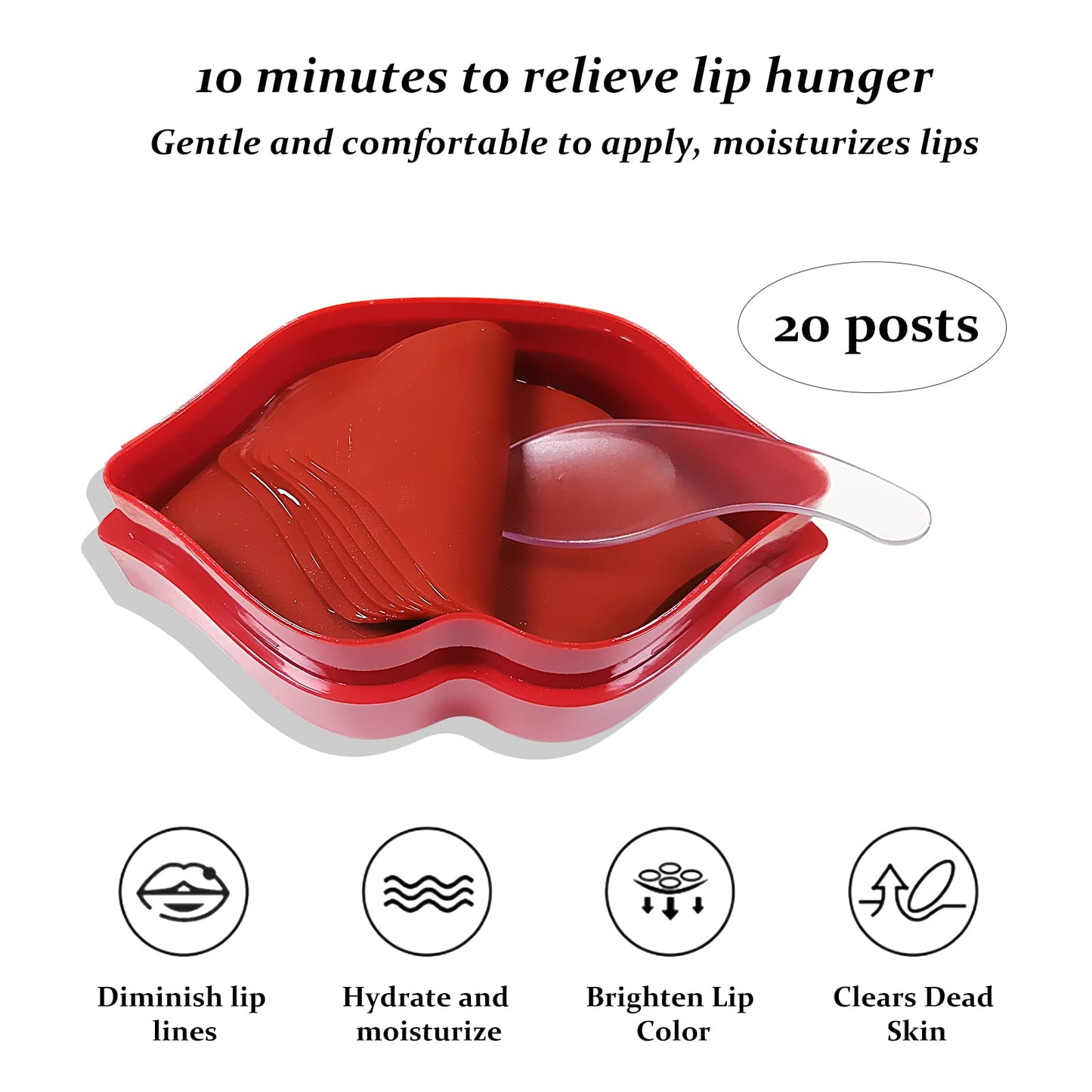 KYDA 20Pcs Moisturizing Lip Mask Set, Collagen Lip Sleep Mask Reduces Lip Lines and Natural Moisture Lip Mask Patches,Effectively Anti-Wrinkle and Nourish The Lip Skin Nourishes Lip Care Pad (B- Red)