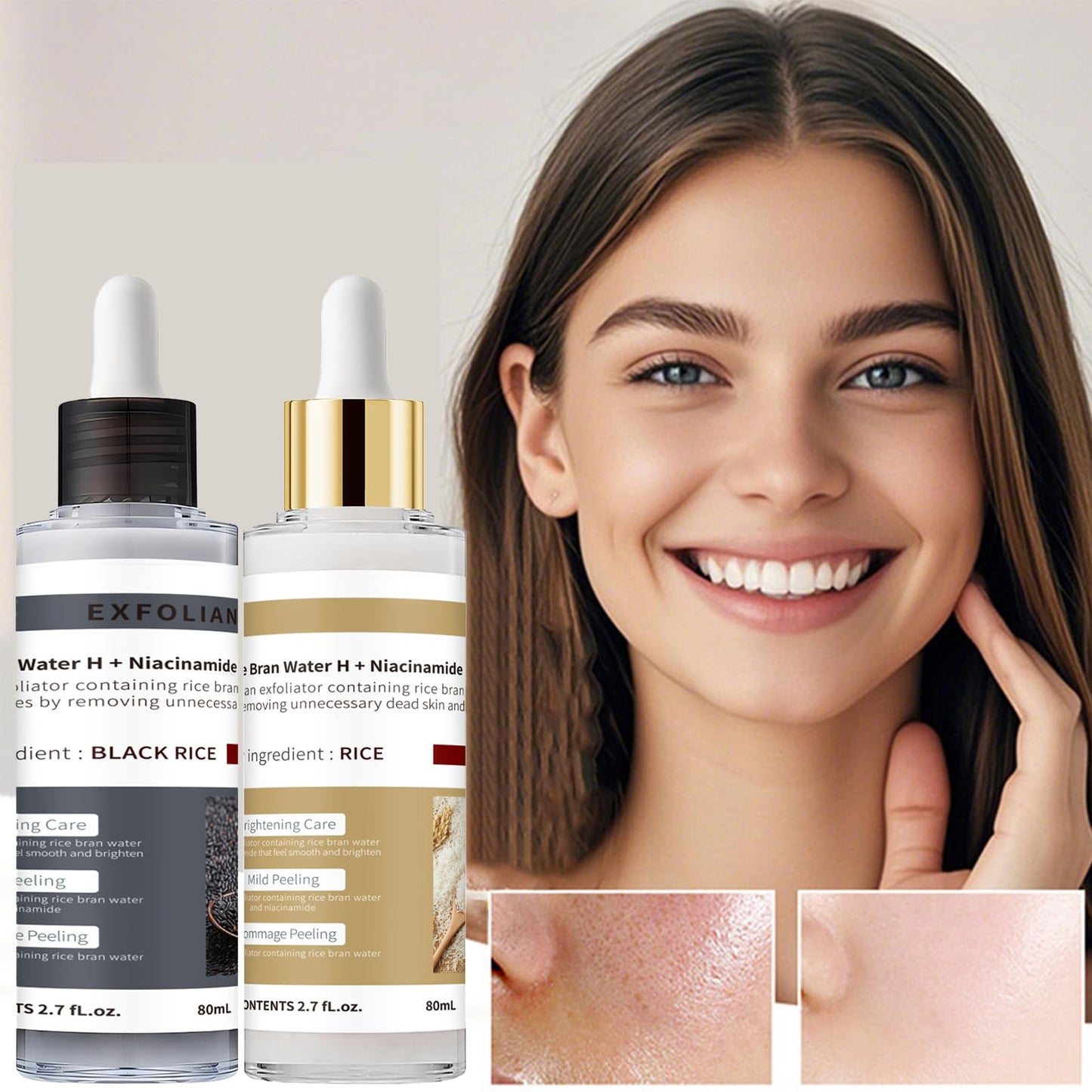 Peel Shot Glow Rice Ampoule Duo White Rice +Black Rice - Face Scrub Exfoliator Pore Minimizer for Face - Gentle Facial Cleanser with Rice Water & Niacinamide - Pore Minimizer Serum 2pcs