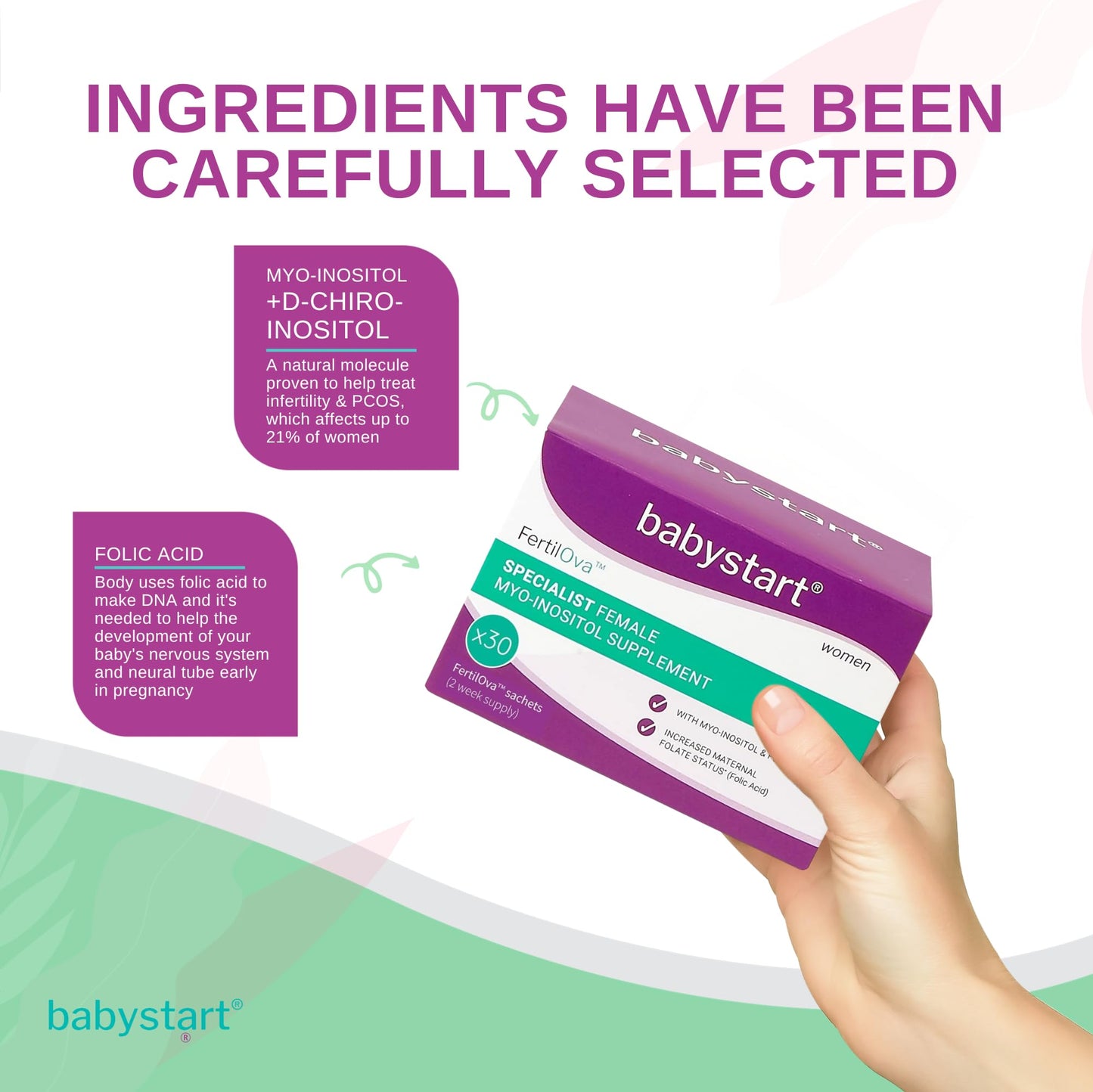 Babystart Fertility Supplements for Women - FertilOva 30 Sachets, 2 Week Supply, Pre Pregnancy Myo-Inositol and Folic Acid Supplement for Conception, Immune System and Fertility Support
