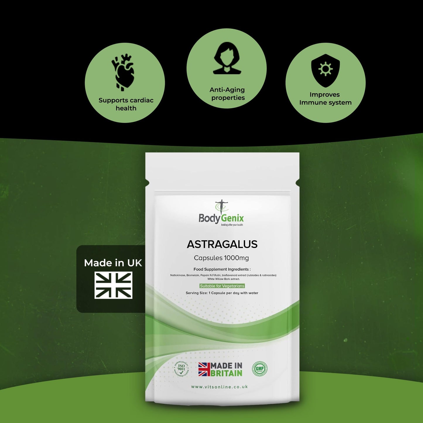 Bodygenix Astragalus 1000mg Capsules Bodygenix UK, Powerful Chinese Supplement High Dose (120) 4 Month Supply