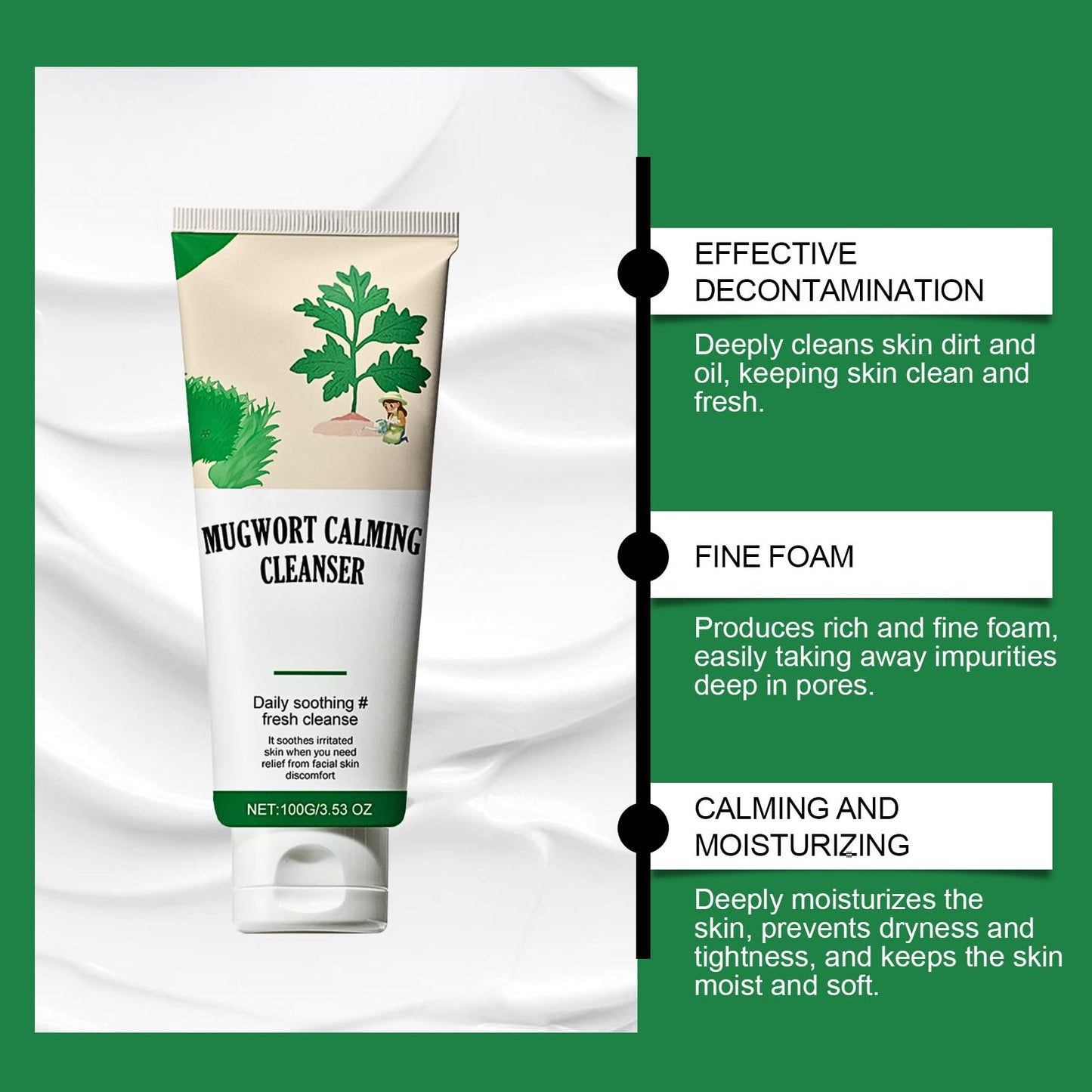 Shefave Mugwort Calming Face Cleanser, Mugwort Face Wash Women & Men, Calming Facial Cleanser, Hydrating Cleanser, Mugwort Cleanser for Sensitive Skin, Gentle Cleanser, Daily Soothing, Moisturizing
