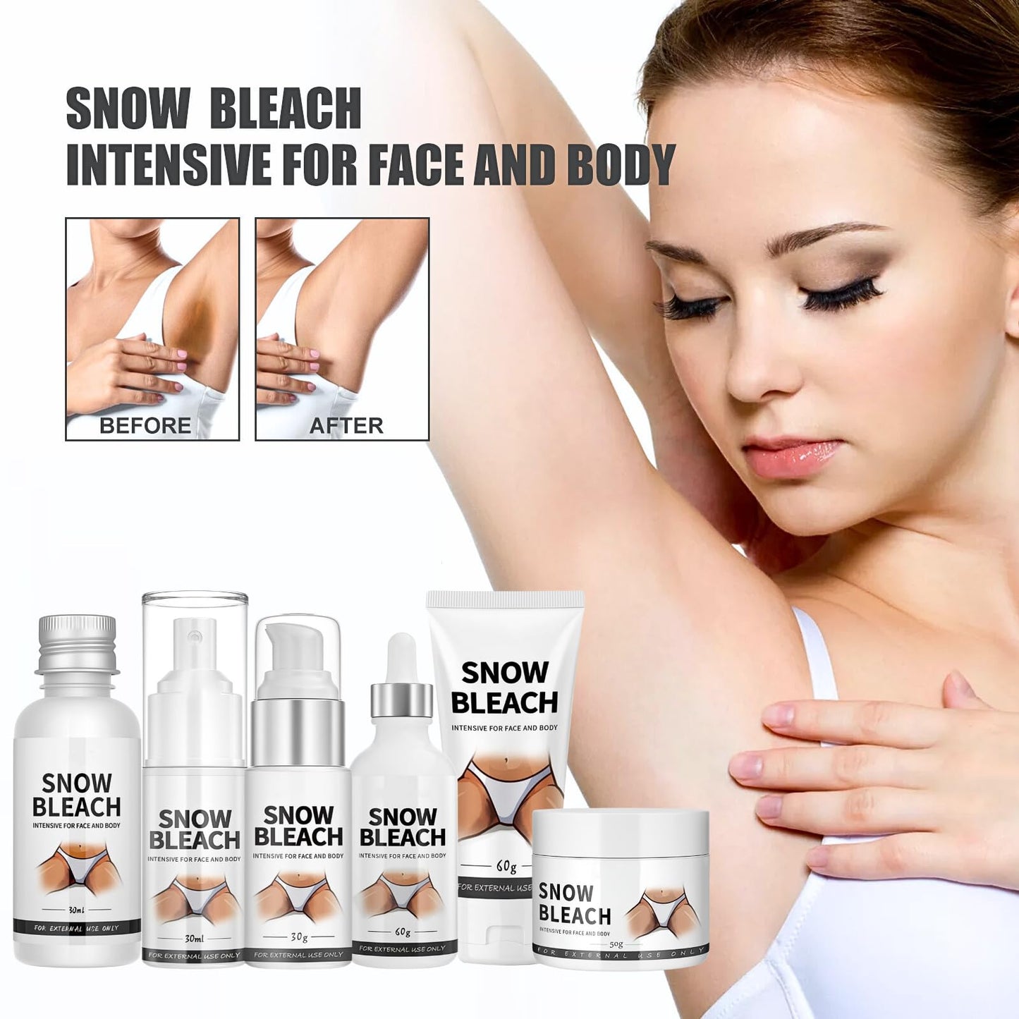 6PCS Skin Bleaching Cream Skincare Set, Skin Whitening Cream Set, Skin Lightening Cream, Snow Bleach Cream, Skin Bleach for Face/Intimate Area/Knees/Elbows/Inner Thigh/Armpit