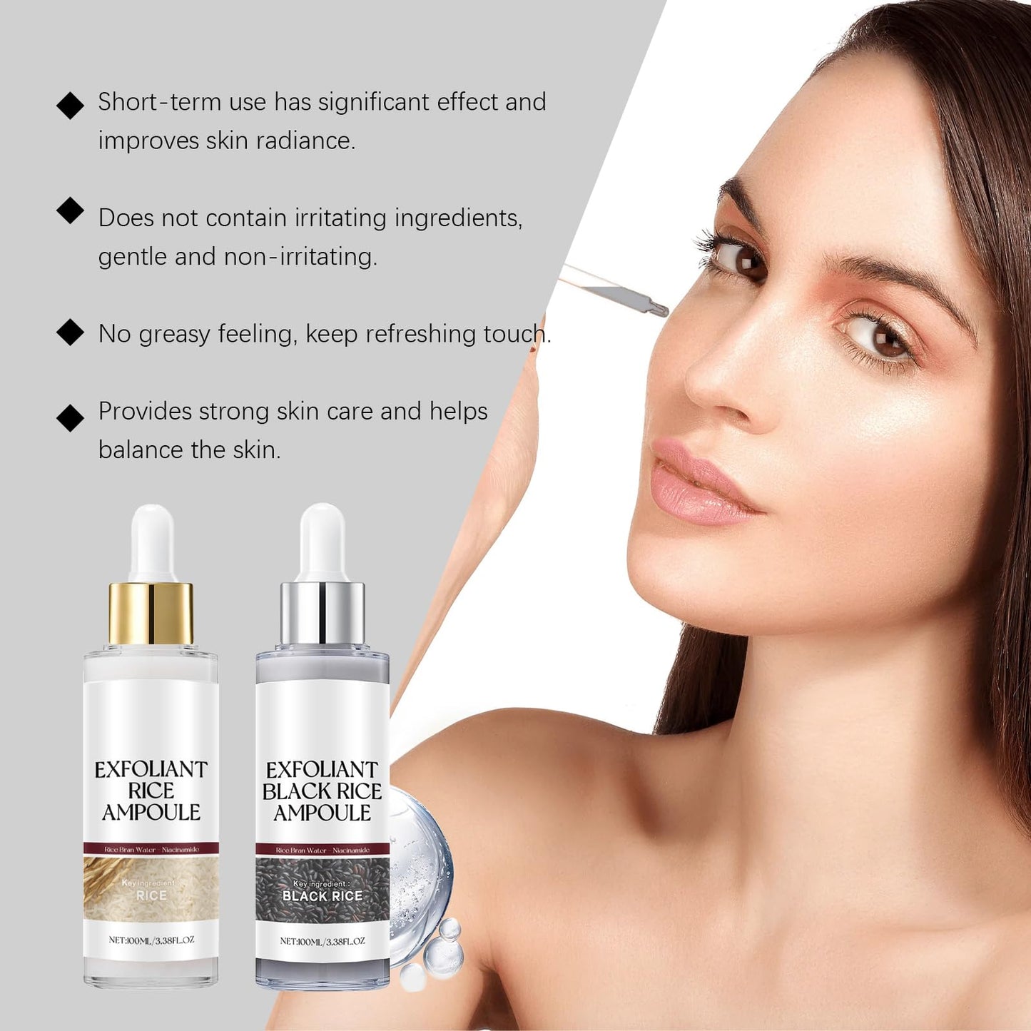 MEITREND Peel Shot Glow Rice Ampoule Duo, White & Black Rice Face Exfoliator Pore Minimizer, Gentle Soft Facial Scrub Exfoliator, Blackhead Remover, Acne Treatment, and Smooth Skin(30ml & 30ml)