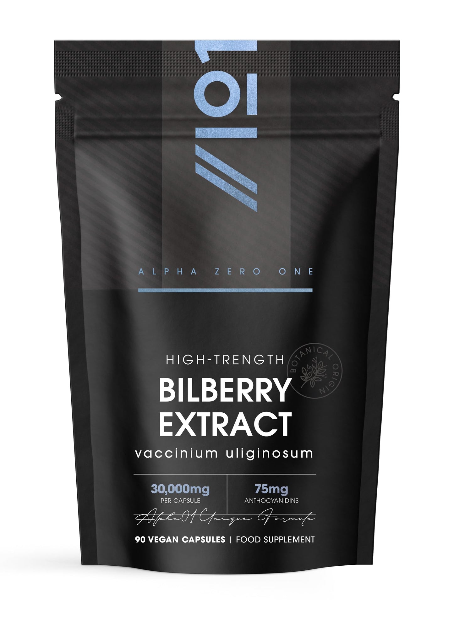 ALPHA01 Bilberry Extract 7500mg - Potent 25% Anthocyanidins from 50:1 Vaccinium Uliginosum Extract - 90 Vegan Capsules (3 Months Supply) by Alpha01