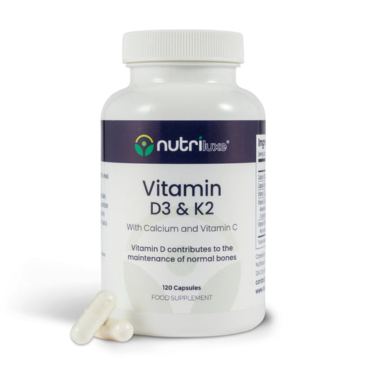 nutriluxe Nutriluxe Vitamin D3 with Vitamin K2 120 Capsules - 4000iu Vitamin D with Calcium and Vitamin C High Strength – Supplements for Bones and Joints, Immune Health for Men & Women