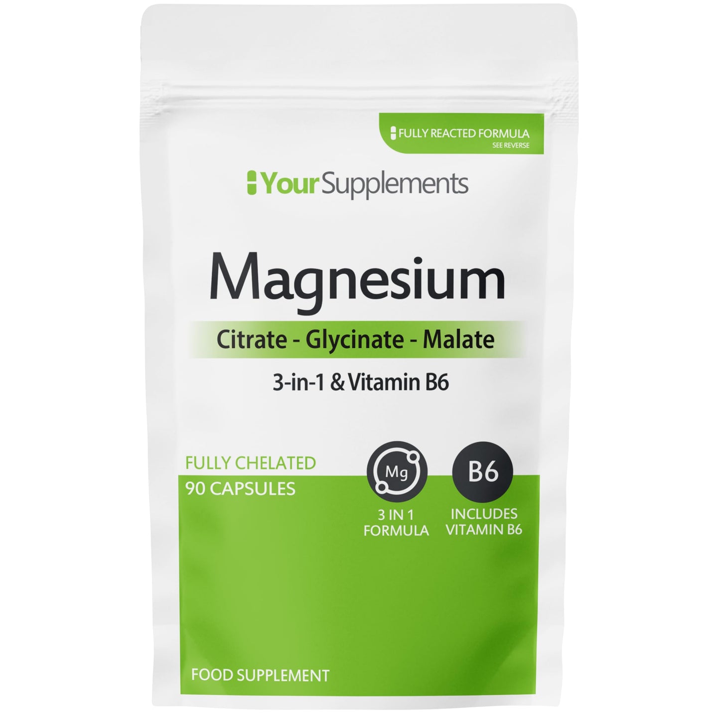 YourSupplements Magnesium Glycinate 3in1 by Your Supplements | UK Made | Magnesium Glycinate, Malate & Citrate 90 High Absorption Capsules | Suitable for Vegetarians & Vegans