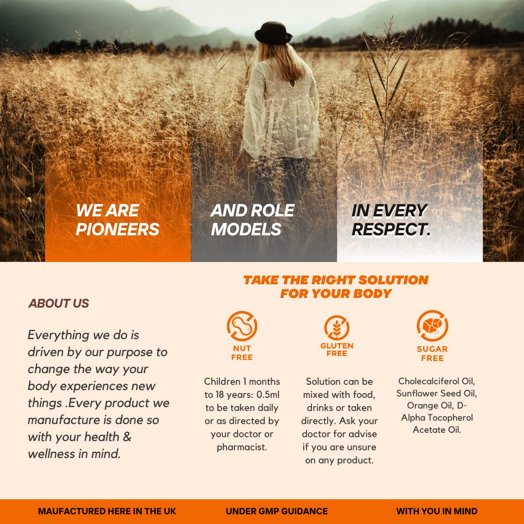 SunVit-D3 Vitamin D3 2000iu Oral Solution Vitamins for Kids - Cholecalciferol Vitamin D3 Drops Support The Maintenance of Bone, Teeth, Muscle & Immune System - Kids Vitamin (50ml Orange Flavor)