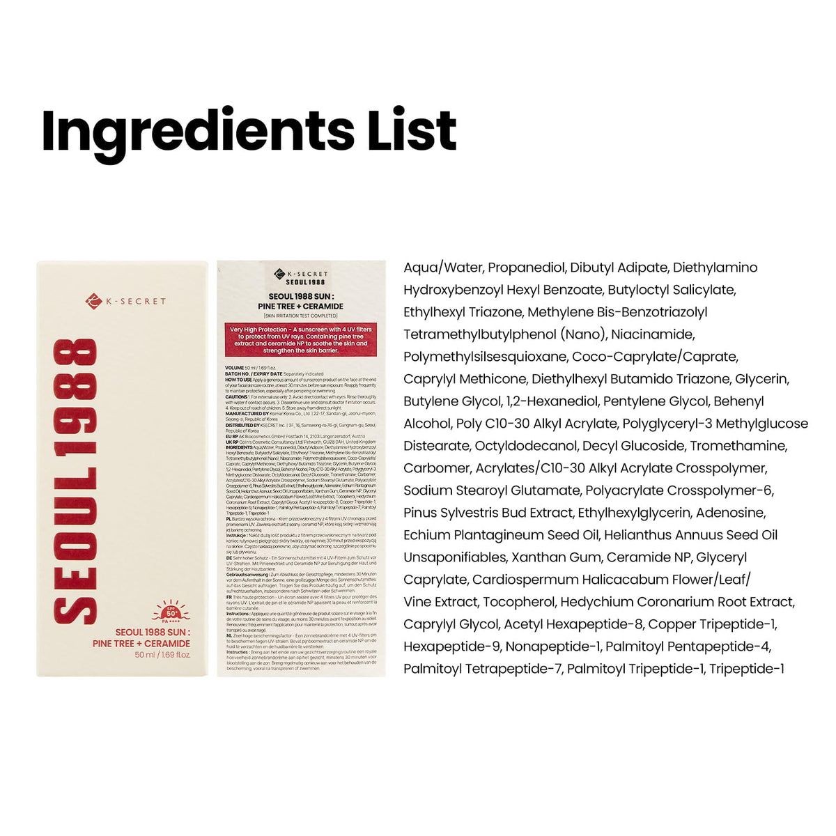 K-SECRET SEOUL 1988 Sun - SPF 50+ PA++++, Broad Spectrum UVA/UVB Protection | Lightweight, Hydrating Daily Sunscreen with No White Cast | Korean Skincare | 50 ml