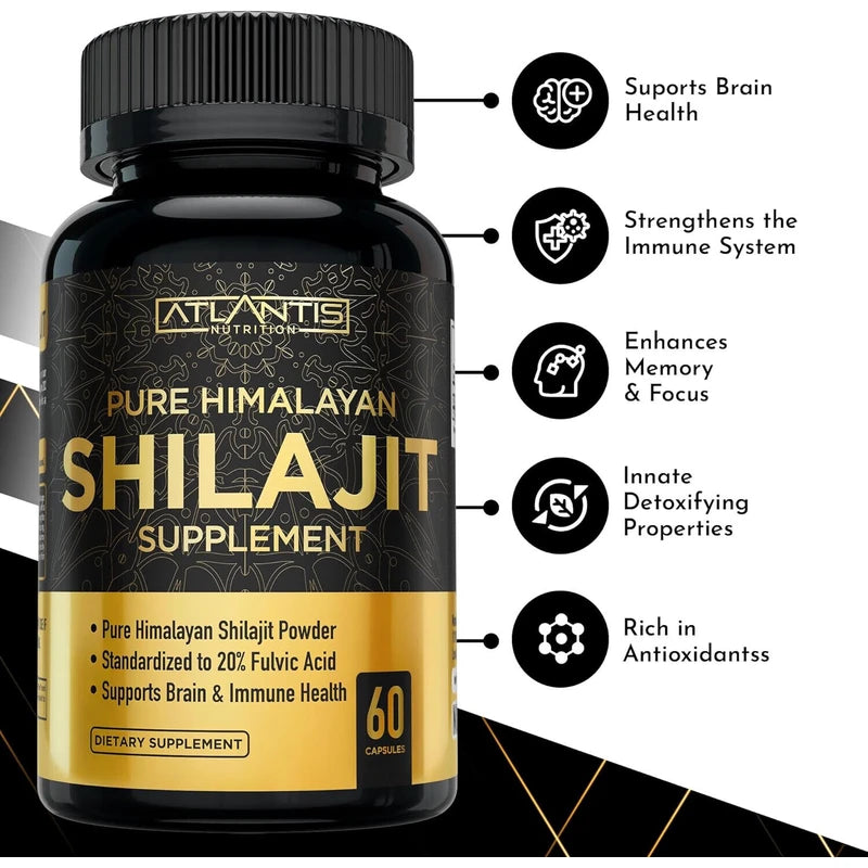 Shilajit Supplement Capsules, 10,000mg Equivalent per Serving, Made in The USA, Shilajit for Men & Women, 60 Capsules