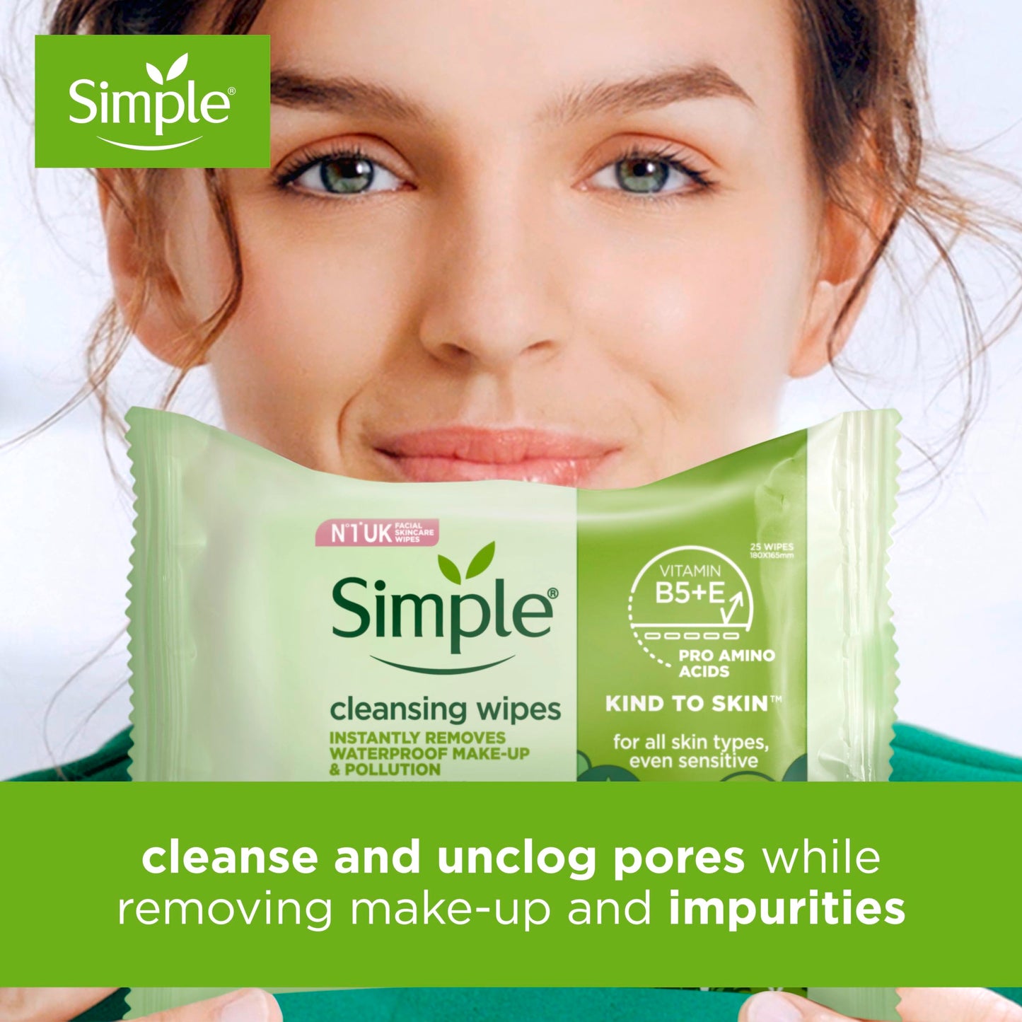 Simple Kind to Skin Bio-degradable Cleansing Wipes face wipes to remove waterproof eye make-up for sensitive skin 25 pc