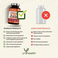 Vitamin C 1300mg and Zinc 40mg High Strength - VIT C and Zinc for Maintenance of Normal Immune System - 120 Vegan Capsules not Tablets - 2 per Daily Serving - Made in The UK by YrHealth