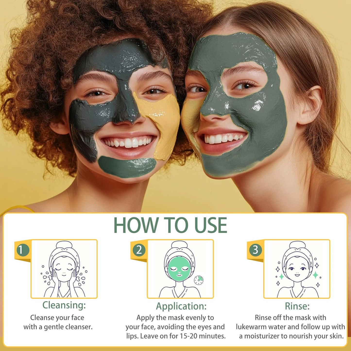 DUNTAIL Clay Mask Set – Face Masks Skincare with Turmeric, Dead Sea Mud & Green Tea for Deep Cleansing and Oil Control (3 x 70g)