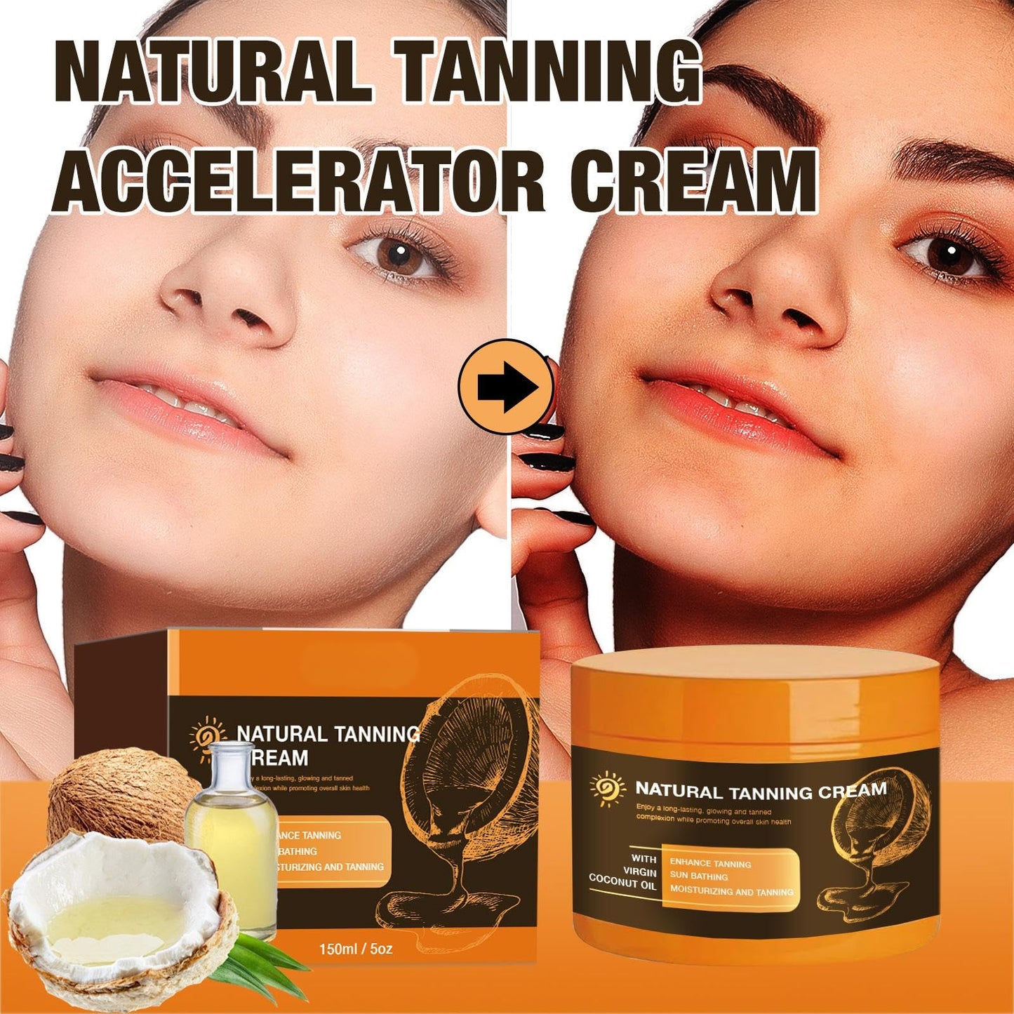 Intensive Tanning Gel 150ml – Shine Brown Tan Accelerator Cream with Carrot & Coconut Oil, Water-Resistant Vegan Moisturiser for Sunbeds & Outdoor Use, Fast-Absorbing Formula
