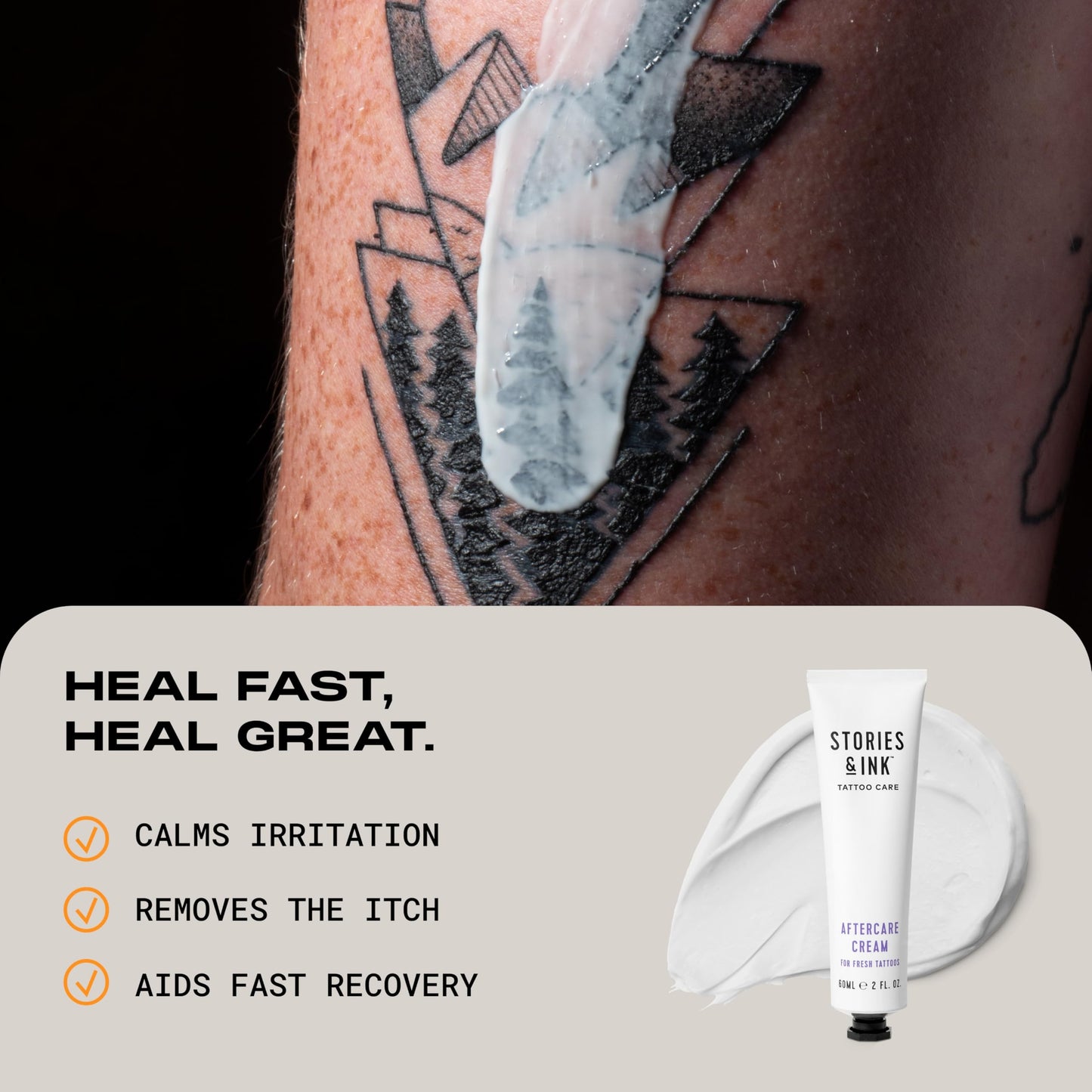 Stories & Ink | TATTOO AFTERCARE DUO - 2-Step Routine to Aid Natural Healing of Fresh Tattoos. Contains: x1 Tattoo Aftercare Cream & x1 Tattoo Aftercare Foam Cleanser
