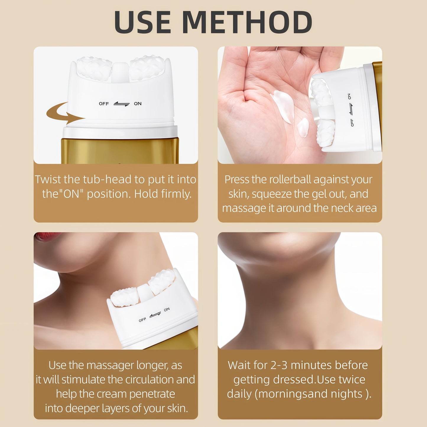 ANGEL SILK 8HA Firming Neck Cream, Tighten and Lift Neck Cream, Contain Hexapeptide, Moisturizing, Tightening Lotions, with Double Roller Massage, Reduce Wrinkles Fine Lines, Firm Sagging Skin
