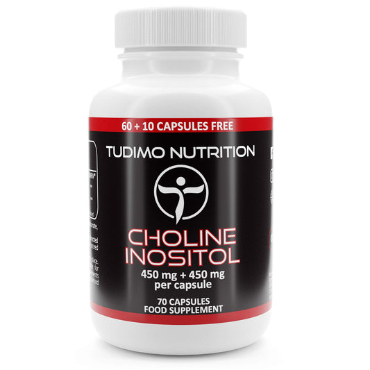 Choline Inositol Capsules - 900mg (450 mg + 450 mg) per Capsule - 70 pcs (2+ Month Supply) of Rapidly Disintegrating Capsules, with 450mg of Cholin Bitartrate and 450mg of Myo Inositol Powder
