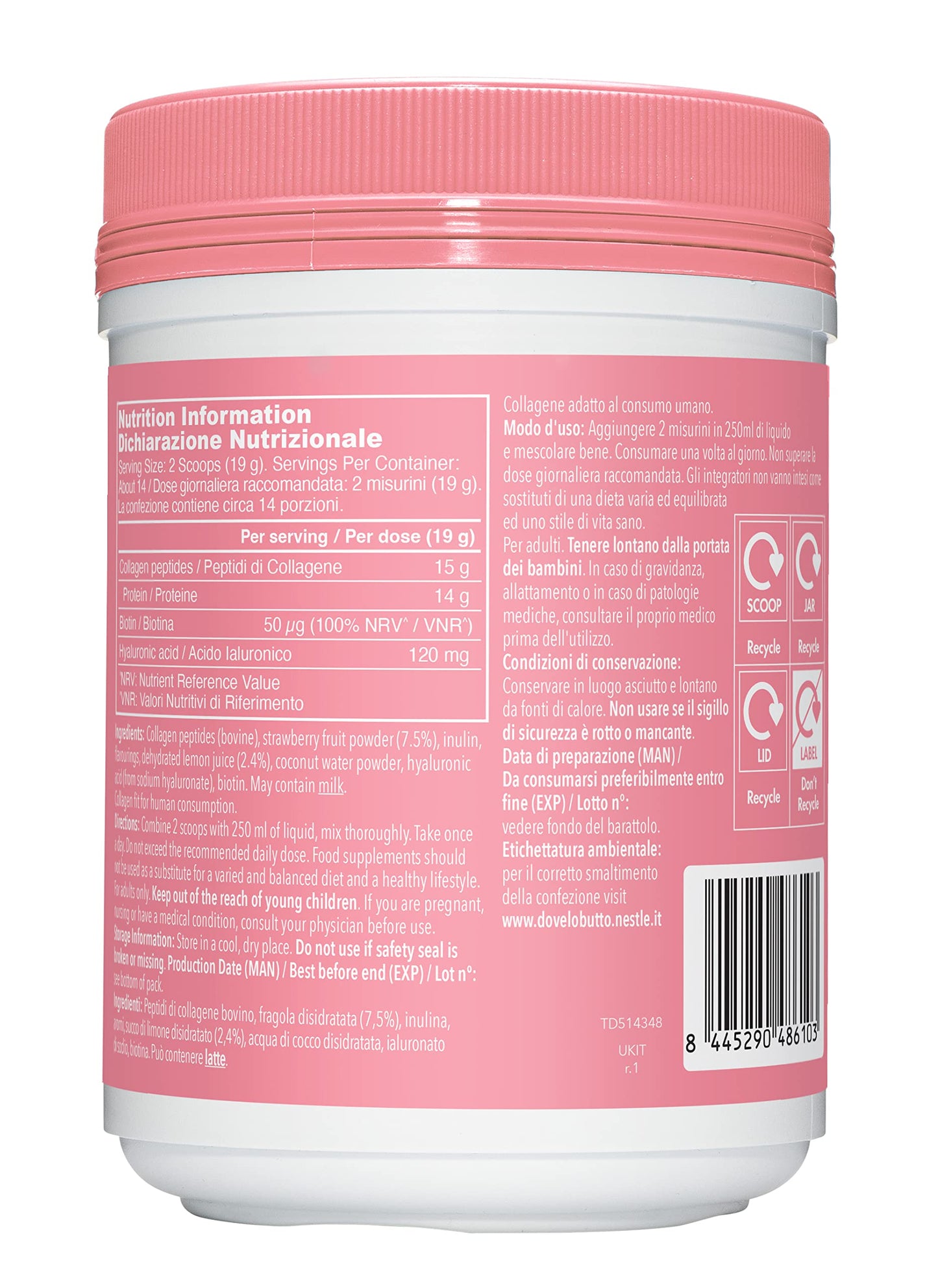 Vital Proteins Beauty Collagen Peptides Powder Strawberry Lemon 271g