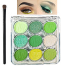 QUIWEN Green Eyeshadow Palette, 9 Colours Glitter Eye Shadow Makeup, Green Eye Shadow Pallets For Women, Shiny Sparkle Shimmer Matte Green Eyeshadow, Yellow White Mint Green MakeUp Palette with Brush