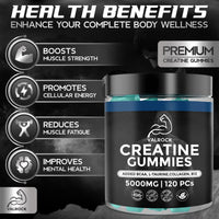 Valrock Creatine Monohydrate 5000mg 120 Gummies for Men | Added L-Taurine, BCAA's, Collagen, B12 | Muscle Growth Gains | Chewable Gummies, Mixed Berry Flavour (1 Month Supply)