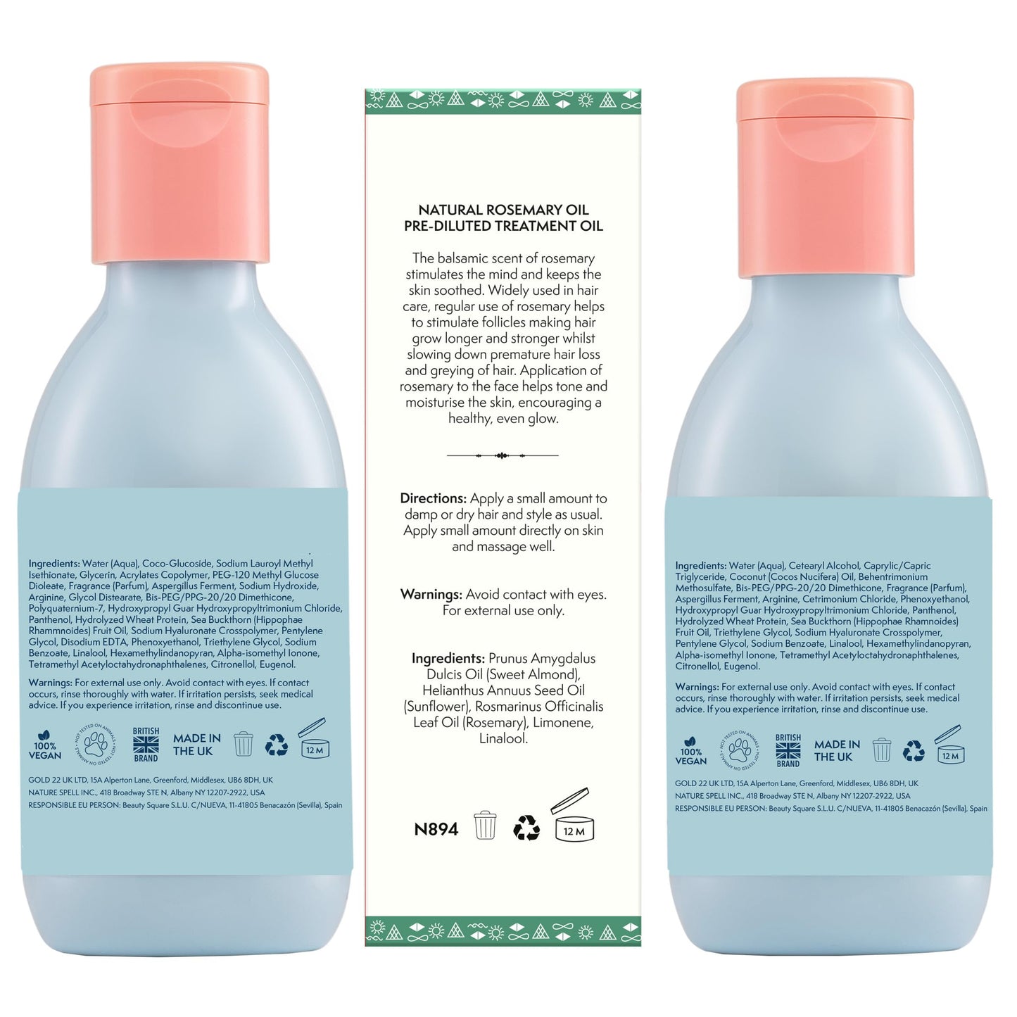 Nature Spell Bond Repair Travel Set, Includes Rosemary Oil, Shampoo & Conditioner, Protecting & Repairing, Vegan, Set of 3