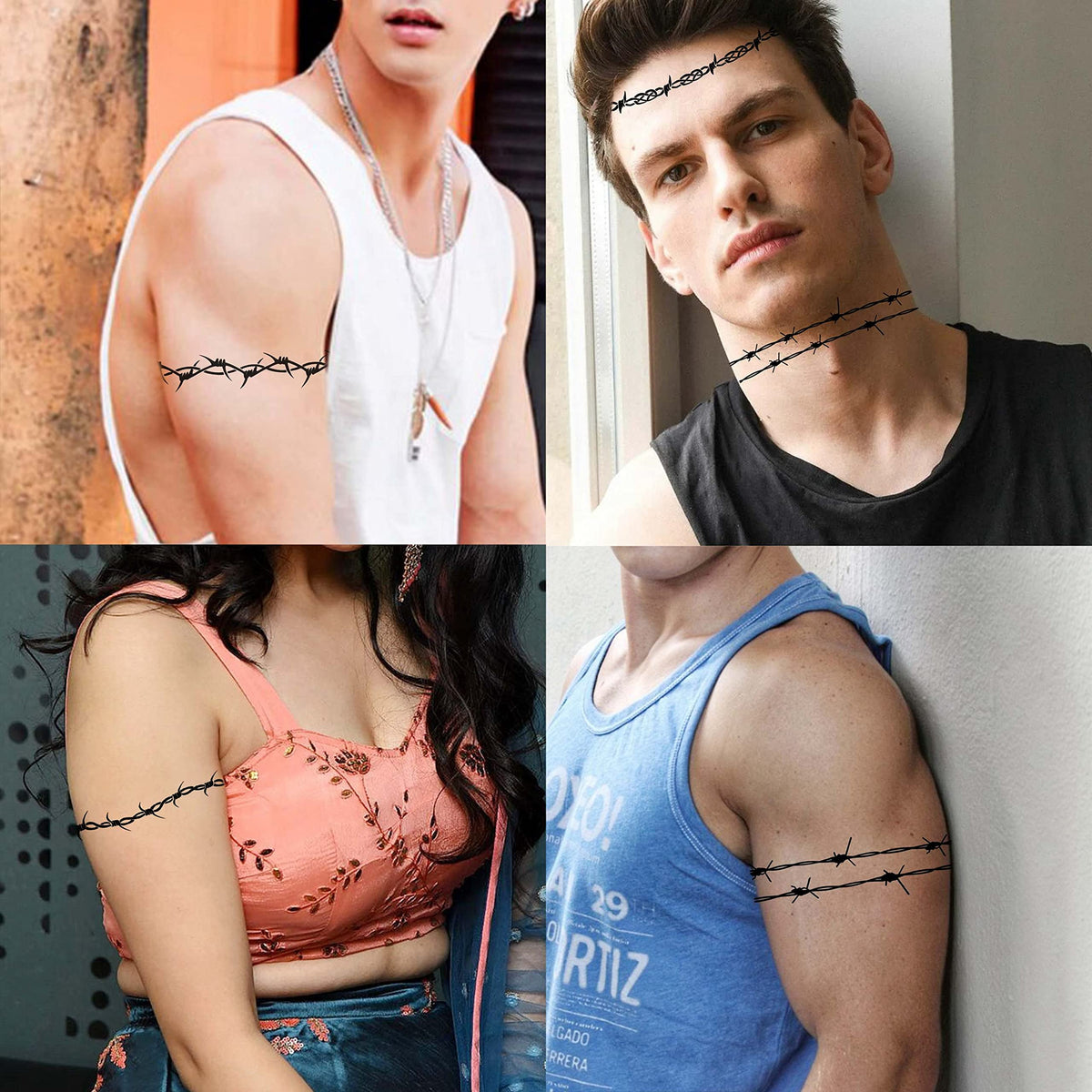 LAROI 7 Sheets Barb Wire Temporary Tattoos For Women Men Kids Adults, Halloween Barbed Wire Tattoo Sticker, Prison Inmate Prisoner Barbwire Tattoos, Fake Arm Tattoo Halloween Makeup Kit Costume Decals