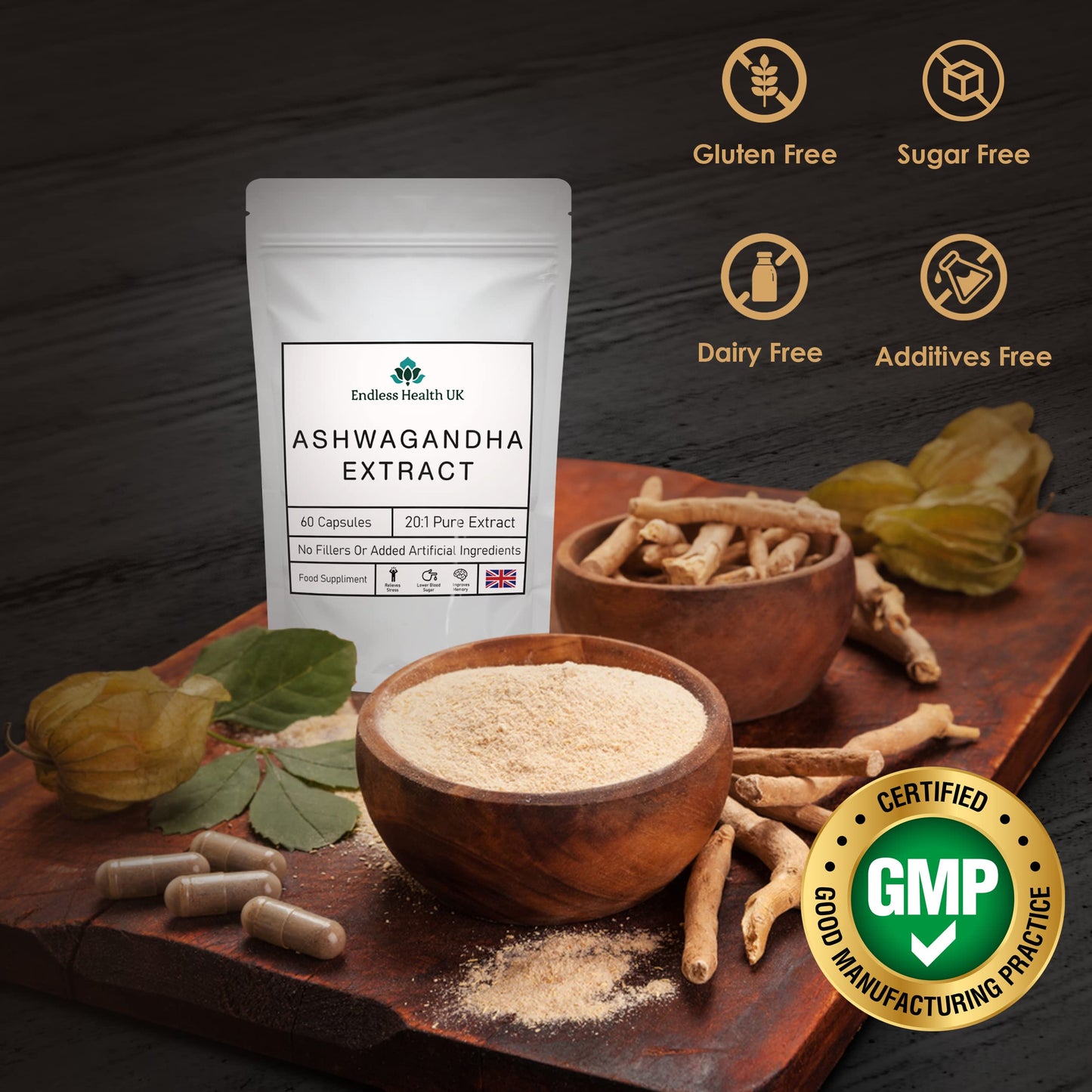 Endless Health UK Ashwagandha Extract | High Strength | 20:1 Extract | 60 Capsules