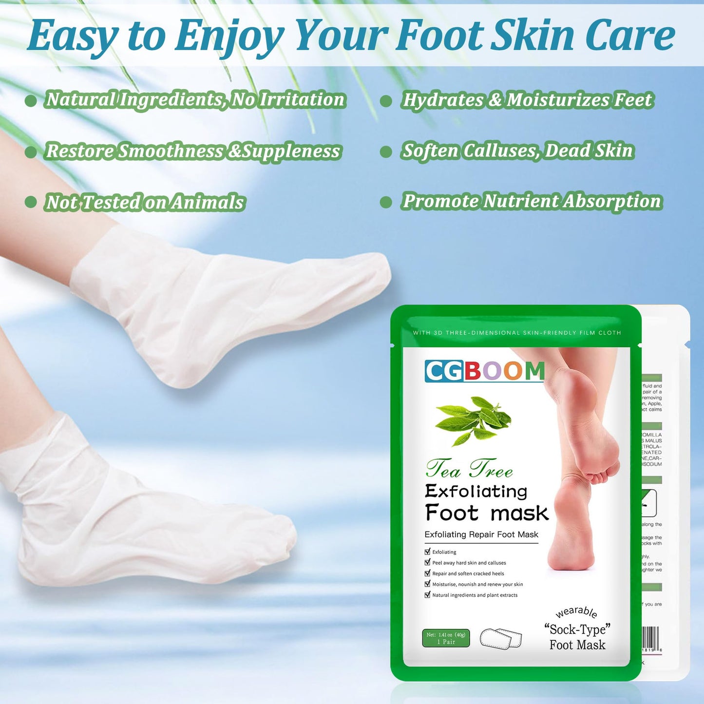 CGBOOM 3 Pack Foot Peel Mask Exfoliating Foot Mask Feet Peeling Socks Foot SPA Treatment for Baby Soft Feet Hard Dead Skin Remover Callus Repair Rough Cracked Heels (Tea Tree)