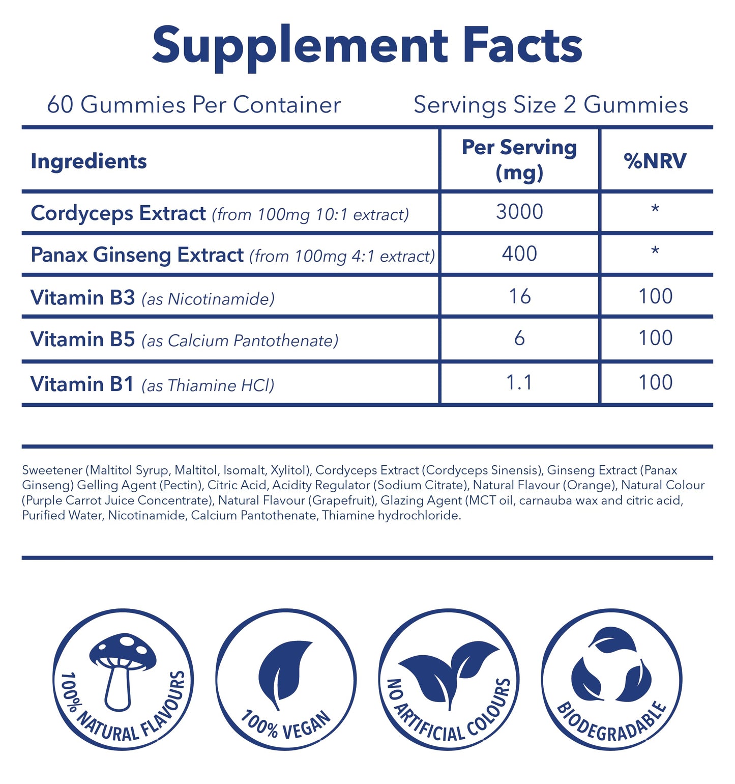 Moosh Mushroom Gummies 3000mg - 60 Gummies (Reishi, Lions Mane, Chaga, Coryceps) Sugar Free, 100% Vegan (Energy (Cordyceps))