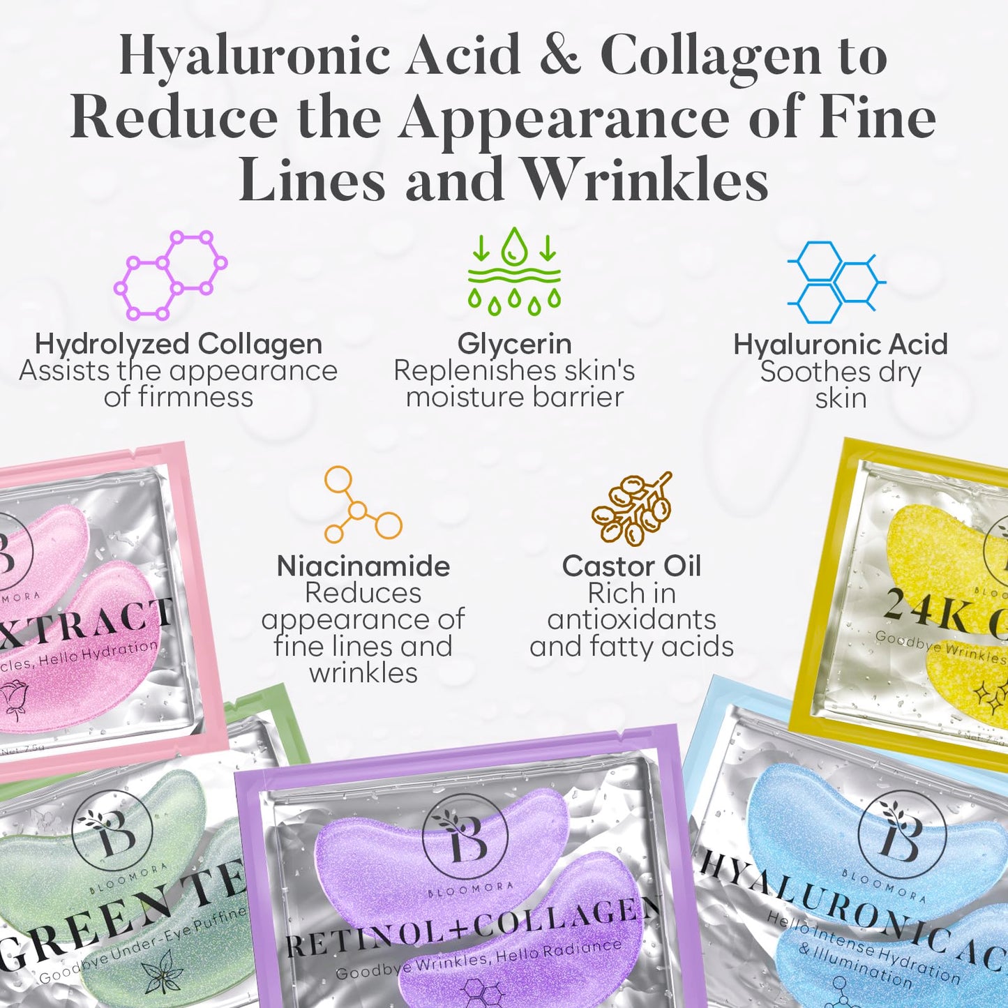 BLOOMORA Variety Under Eye Gel Patches (30 Pairs) | Eye Masks for Puffy Eyes | Under Eye Mask for Eye Care | Collagen Eye Patches | Under Eye Patches for Dark Circles & Puffiness