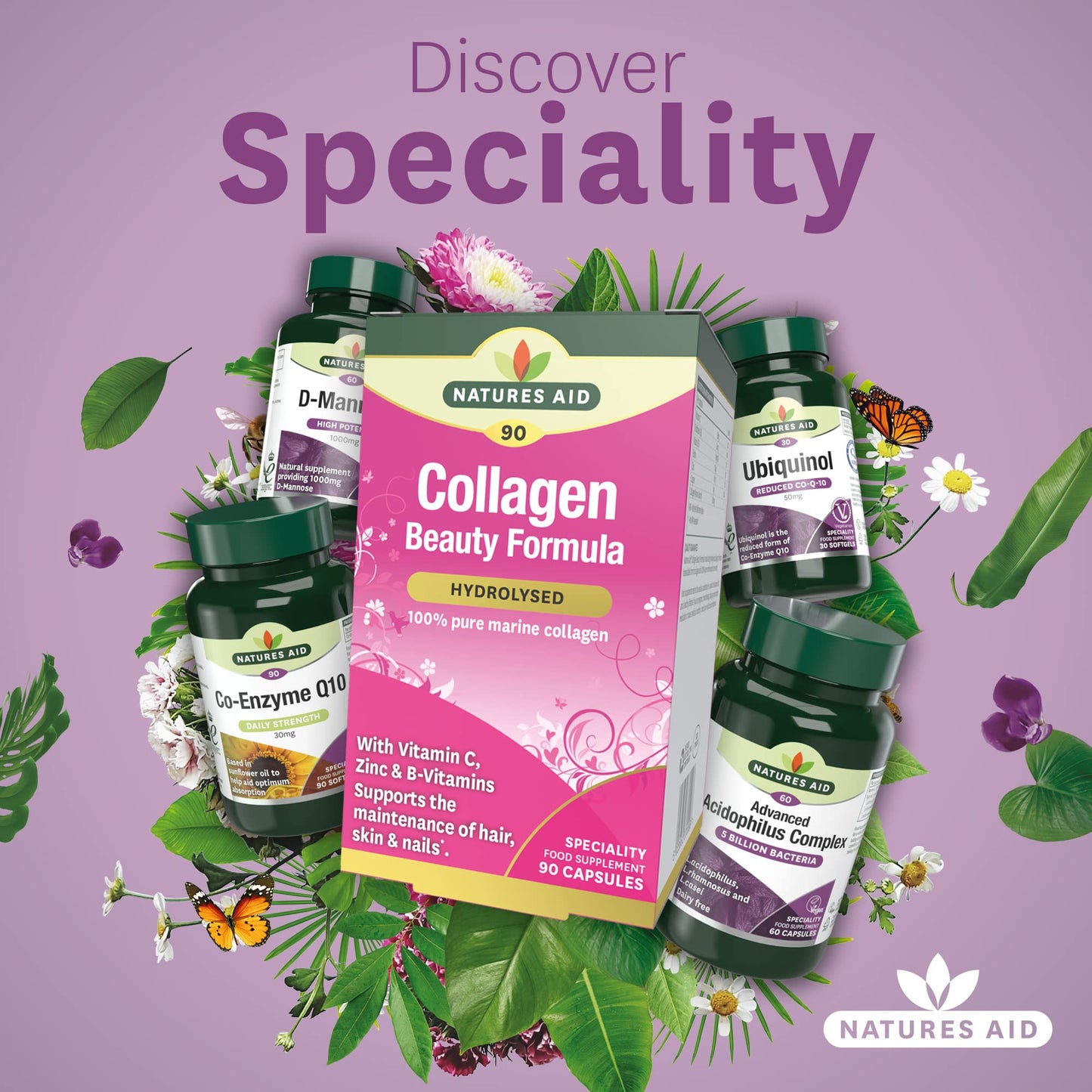 Natures Aid Collagen Beauty Formula – Marine Collagen with Vitamin C, Zinc, Biotin & B Vitamins – Supports Skin, Hair & Nail Health – High Strength Natural Supplement – 90 Capsules