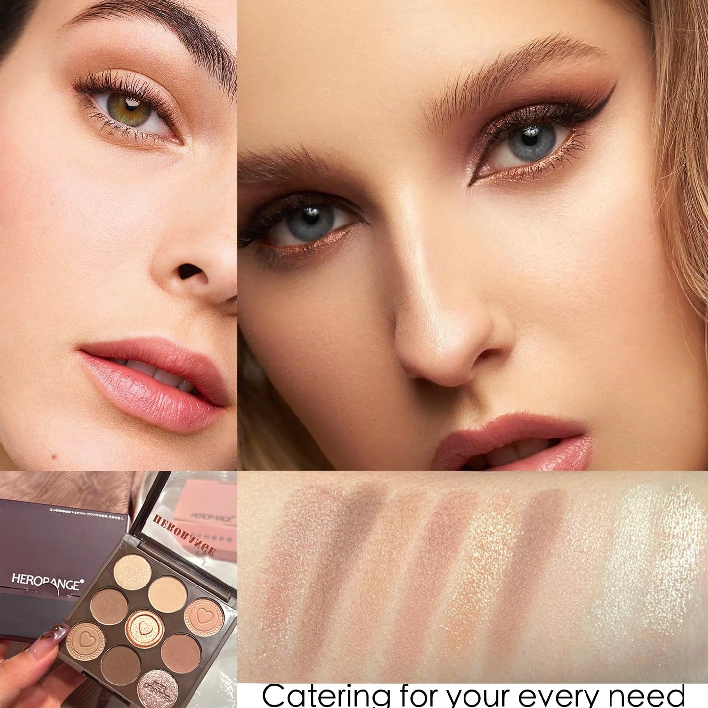 HAORQEE Eyeshadow Palette, Matte Shimmer Nude Eye Shadow Pallets for Women, Brown Long Lasting Shadows Palettes, Waterproof Highly Pigmented Pink Natural Look 9 Colour Eye Shadows for Makeup