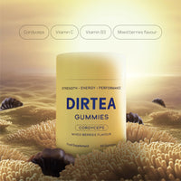 DIRTEA 60 Cordyceps Mushroom Gummies | 3,000mg / Serving | Vegan, Natural & Sugar Free | Vitamin C, B3 & B5 | Energy & Performance Supplement | 60 Gummies (30 Servings) - Mixed Berries Flavour