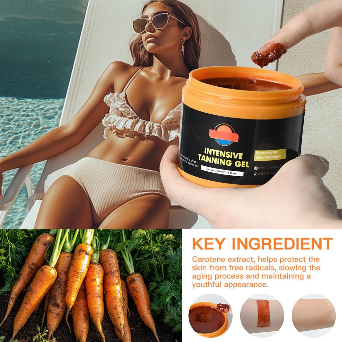 Cureluxe Intensive Tanning Gel - Premium Sunbed Tanning Accelerator Cream - Tan Accelerator with Coconut Oil and Vitamin A & E - Self Tanner Oil for Easy Application - Achieve Natural & Fast Tanning