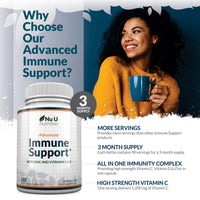 Immune Support - Vitamin C 1200mg and Zinc 40mg & Vitamin D3 1000IU - 180 Vegetarian Capsules - 3 Month Supply - Made in The UK by Nu U Nutrition