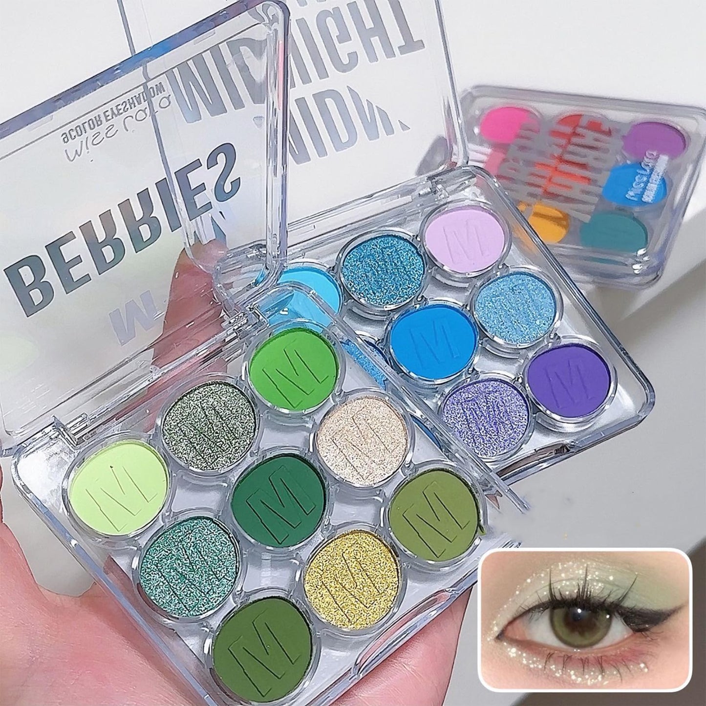 QUIWEN Green Eyeshadow Palette, 9 Colours Glitter Eye Shadow Makeup, Green Eye Shadow Pallets For Women, Shiny Sparkle Shimmer Matte Green Eyeshadow, Yellow White Mint Green MakeUp Palette with Brush