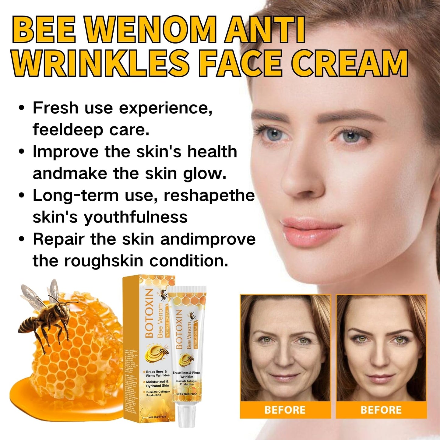 Cureluxe Bee Venom Wrinkle Removal Cream - Bee Venom Cream - Anti Wrinkle Face Cream with Boto - Anti Aging Face Cream for Skin Firming - Face Moisturiser for Dry Skin - Deep Hydration & Skin Rejuvenation