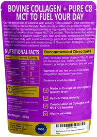 Keto Collagen by Groovy Keto | Bovine Collagen Peptides Powder + MCT C8 Powder | Hydrolysed Collagen & MCT C8 Oil | Sugar Free | Keto Friendly | Collagen Supplements | Unflavoured