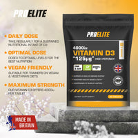 PROELITE Vitamin D3 4000 iu - Vitamin D Tablets - 180 Tablets - Vegan - Vitamin D Supplements - Immune System Booster - Made in The UK - Gluten Free