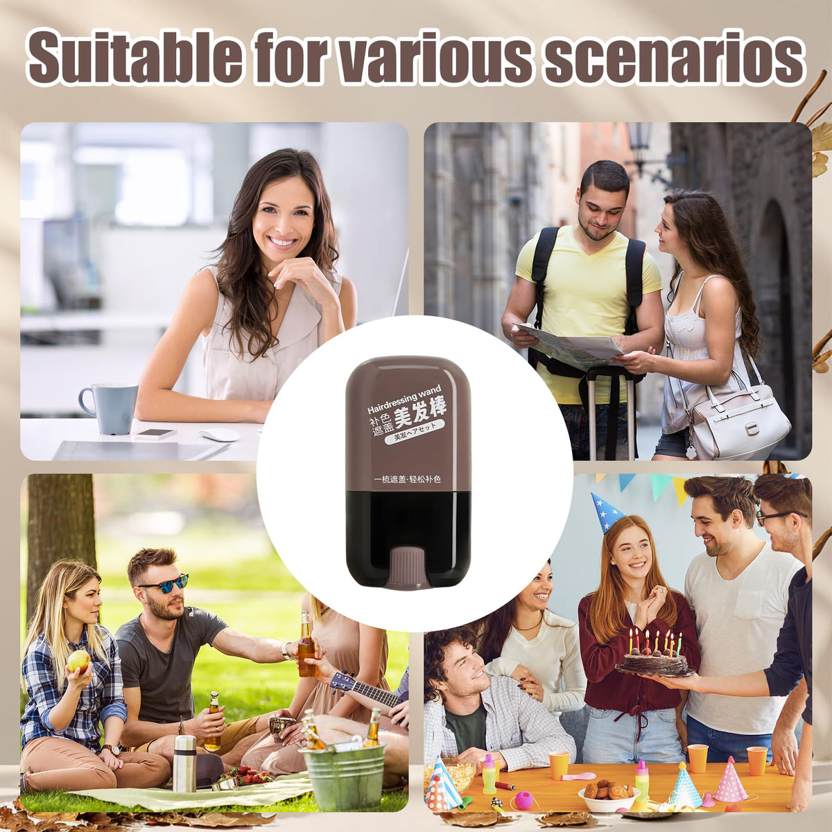 Guegine Hairline Powder with Comb Applicator, Waterproof and Sweat-Proof Hair Dye Comb, Long-Lasting Hairs Makeup Coverage,for Gray Hair Coverage, Thinning Hair for Women & Men (Dark Brown)