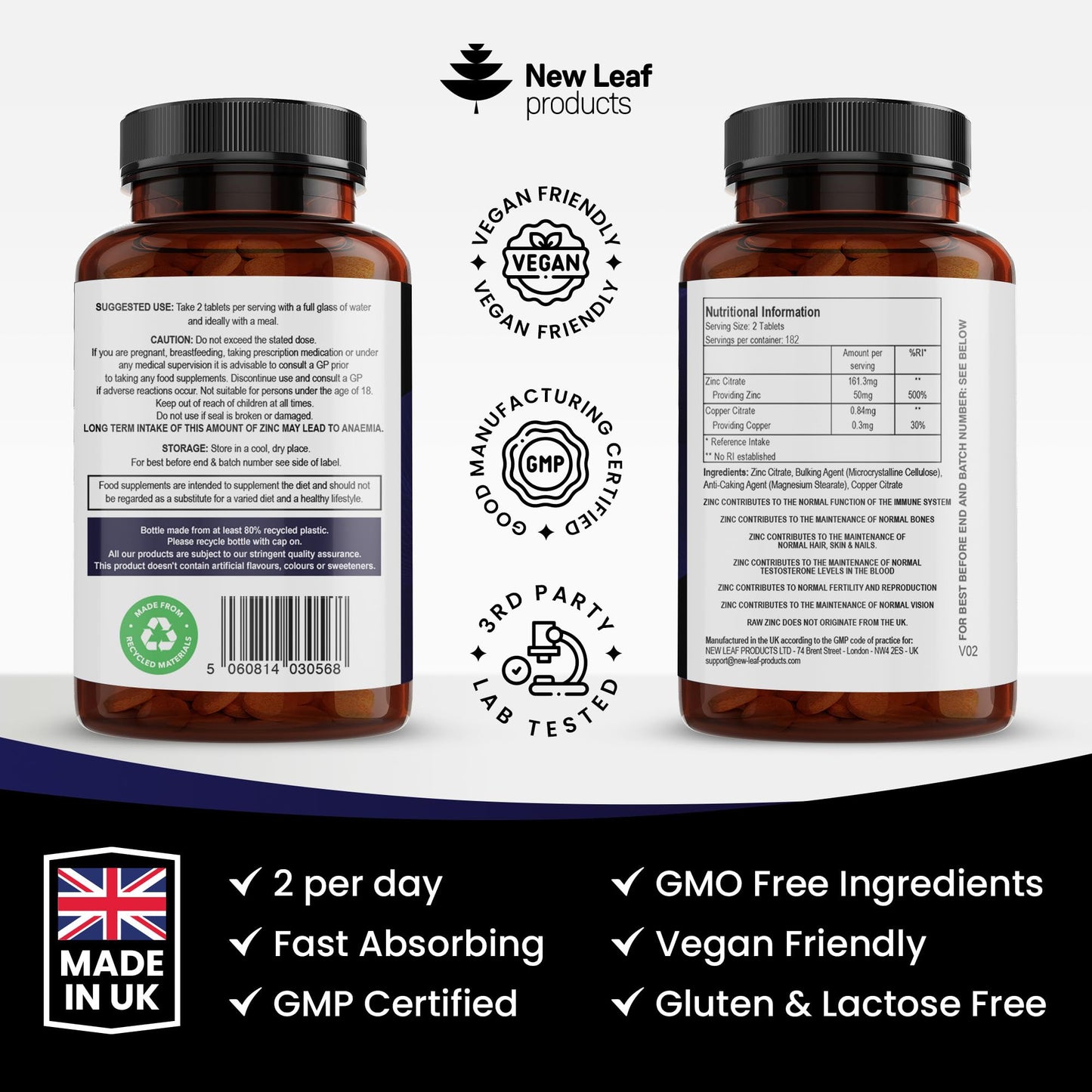 Zinc 50mg High Strength - 365 Zinc Tablets (6 Month Supply) High Strength Zinc Supplements Contributes Towards Immune Function and Maintenance of Healthy Bones, Vision, Hair, Nails and Skin - UK Made
