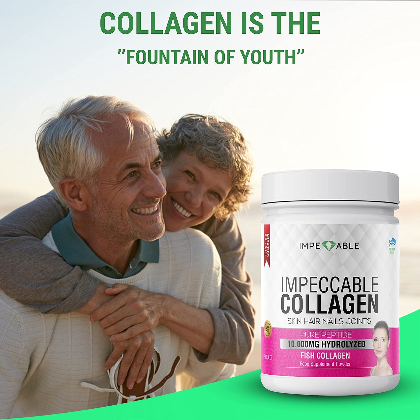 IMPECCABLE Collagen Premium 10.000 mg Pure peptide hydrolyzed Marine Collagen Powder| Nails & Skin|Healthy Joints |Hair Growth| Wild Caught| Supplements for Women and Man|300 gr 30 Days’ Supply
