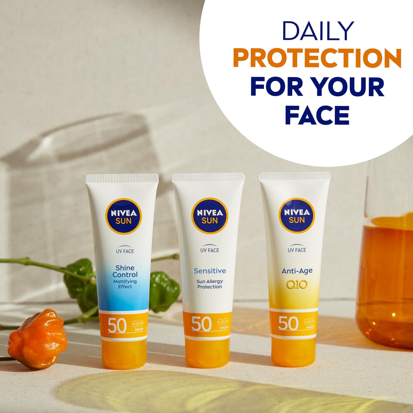 Nivea Sun NIVEA Sun UV Face Anti-Age SPF 50 (50ml), Q10 Protects Against UVA/UVB Rays and Premature Skin Ageing, Anti-Ageing Cream, Fights Fine Lines and Wrinkles