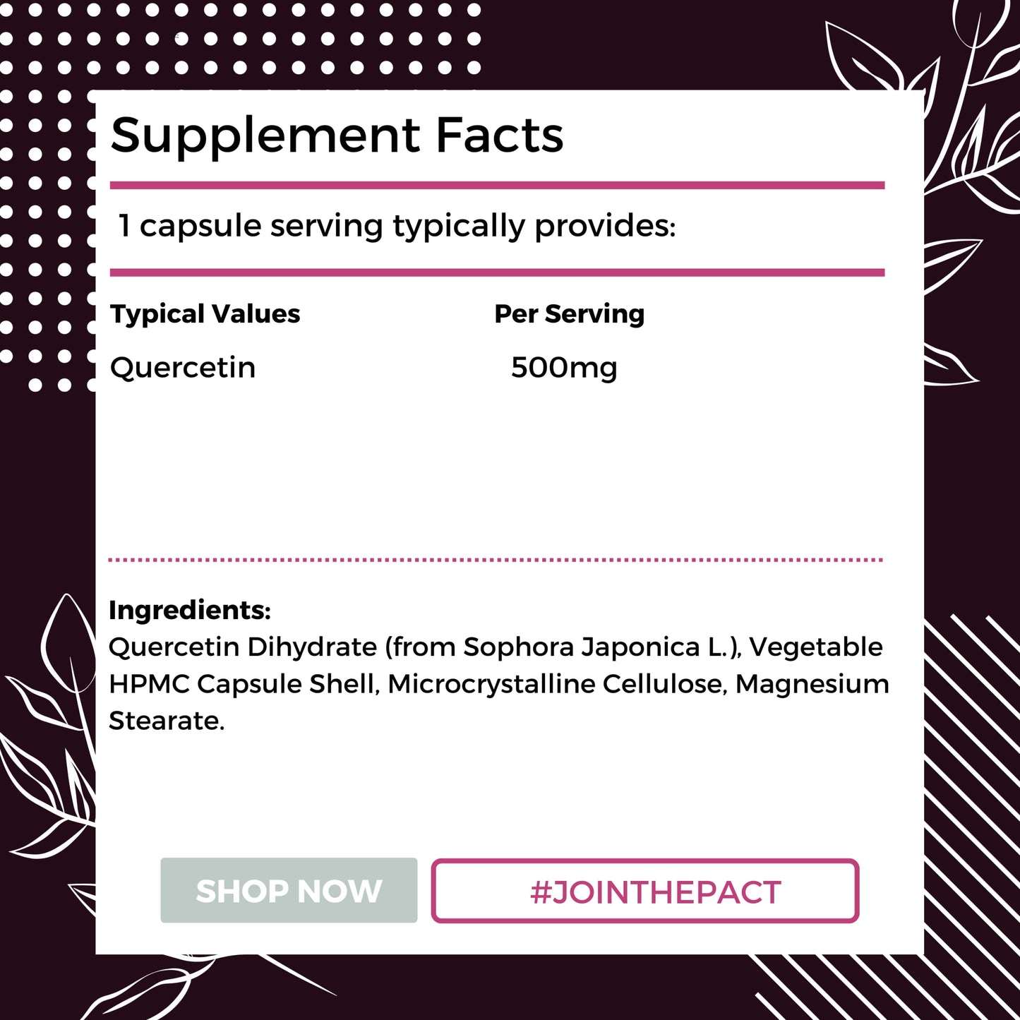 Quercetin 500mg - High Strength Antioxidant Immune Support Pure Quercetin Supplement, One a Day Formula – Easy to Swallow - 60 Vegan Capsules - 2 Month Supply - Made by Nutripact