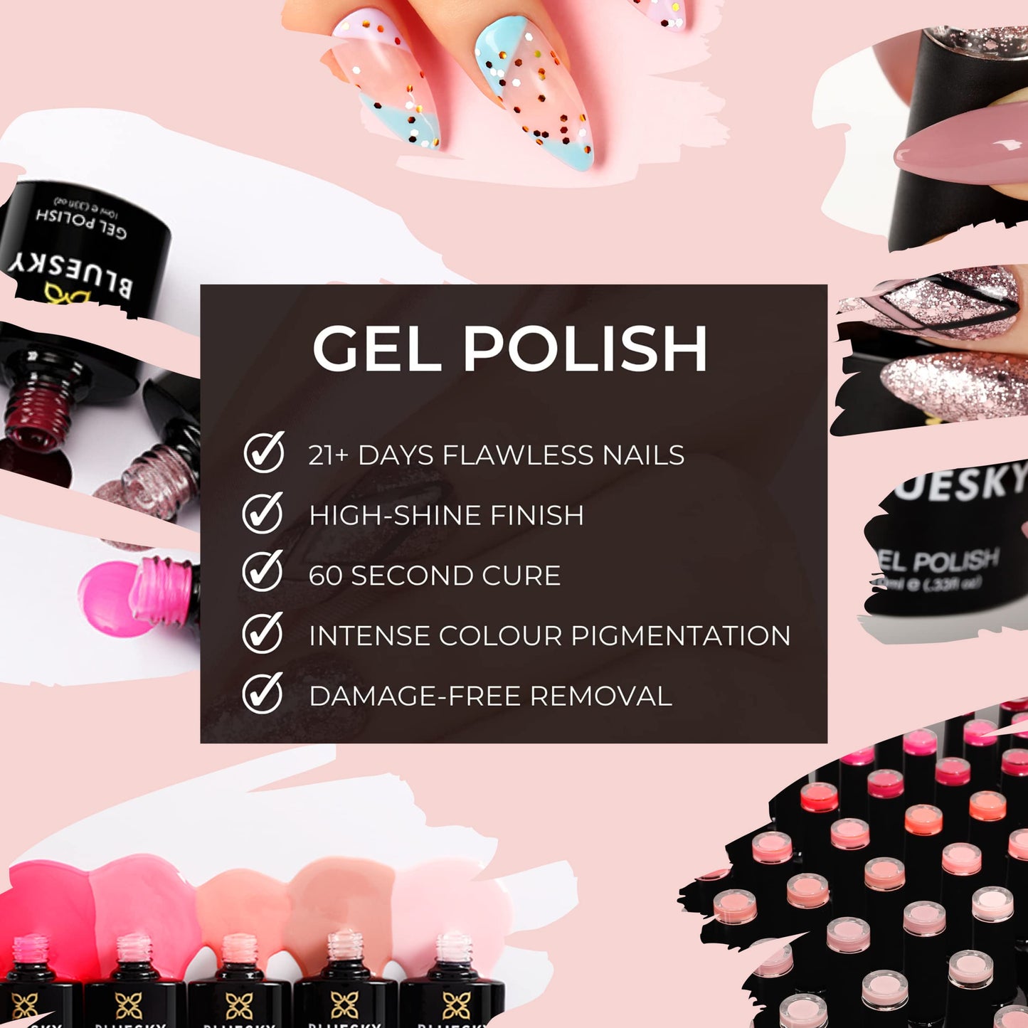 BLUESKY Gel Polish, Miniature Set of Gel Polish, 3 Gel Nail Colours, Nude Collection (Requires curing under UV/LED Lamp), Nudes, 5 ml (Pack of 3)
