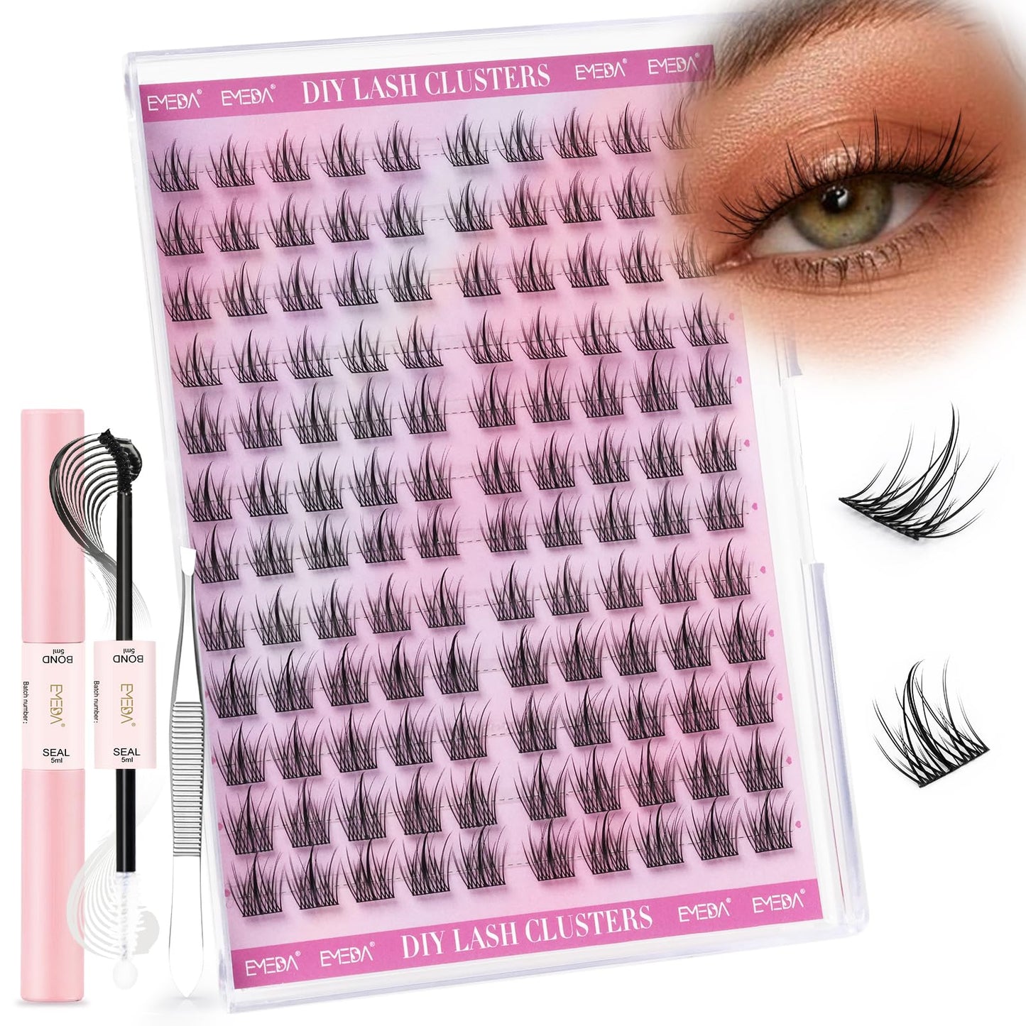 EMEDA Manga Lash Clusters Kit, Individual Lashes Wispy & Natural Cluster Lashes with Bond and Seal Tweezers, Soft Thin Band Anime False Eyelashes 10mm - 13mm Mix (EME04)