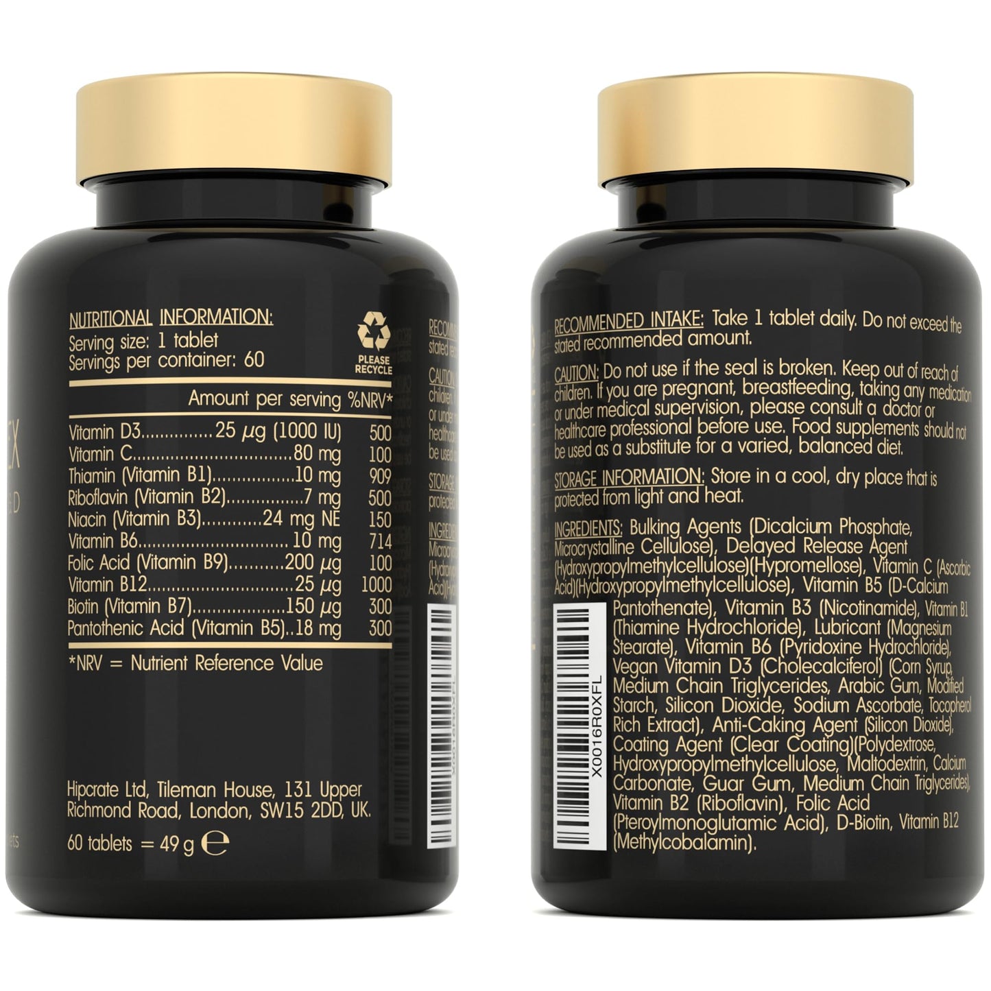 Vitamin B Complex High Strength - Slow Release Super B Complex 60 Tablets - Enriched with Vitamins D & C - Complete Vit B Supplement All 8 Vitamin B12, B6, Folic Acid, Biotin, B1, B2, B3, B5 - UK Made