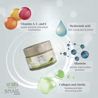 Victoria Beauty Snail Face Cream with Vitamin C and E, Retinol, Hyaluronic Acid and Collagen - Day and Night Anti Wrinkle Moisturiser - 100% Organic Snail Extract, 50ml